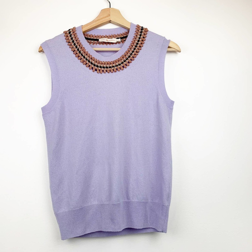 TORY BURCH Crochet Detailed Knit Vest S